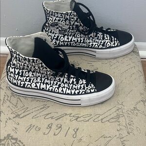 Converse Black and White Text High-Tops
